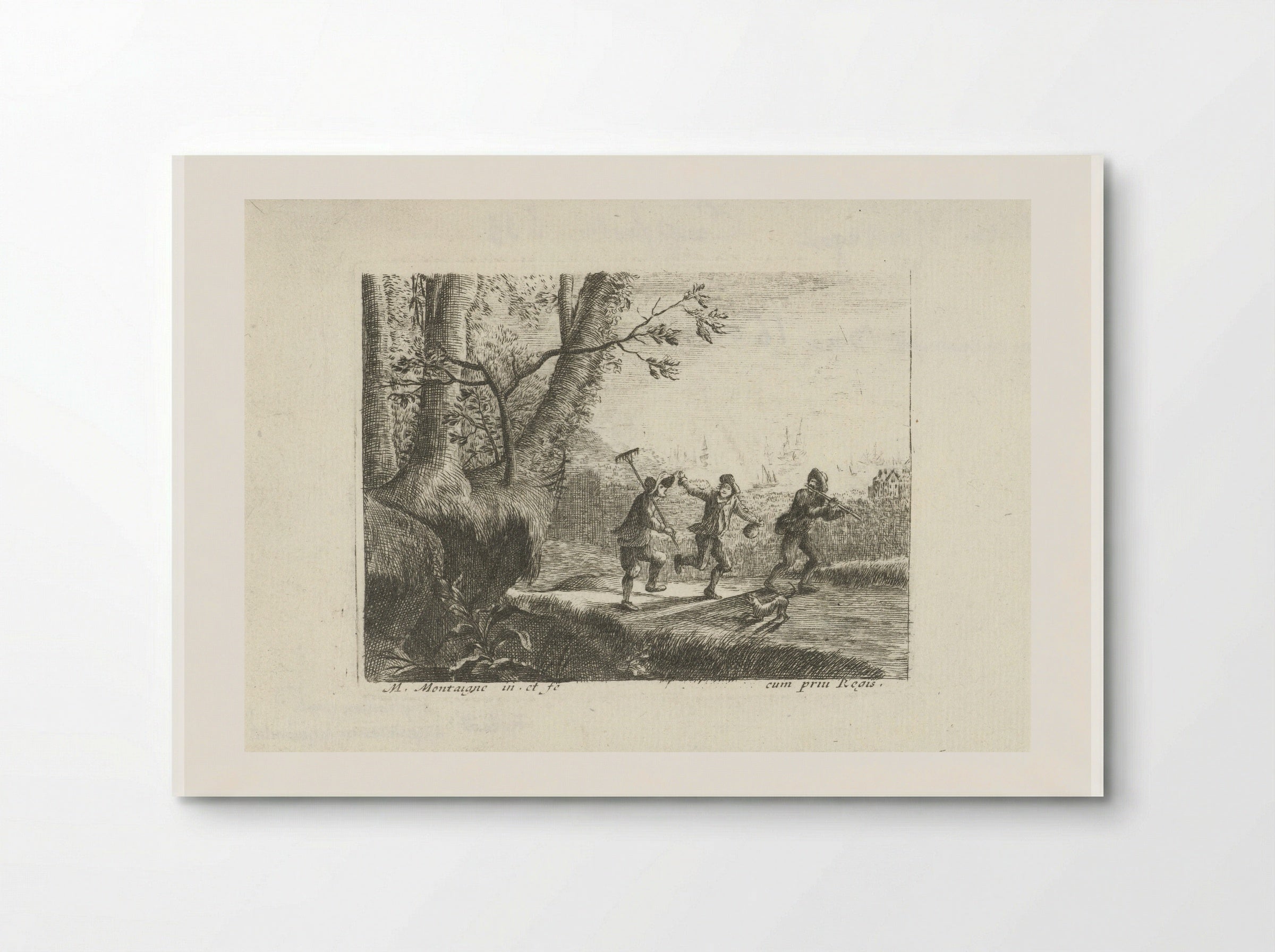 Landschap met drie dansende boeren - Jean Morin - Poster