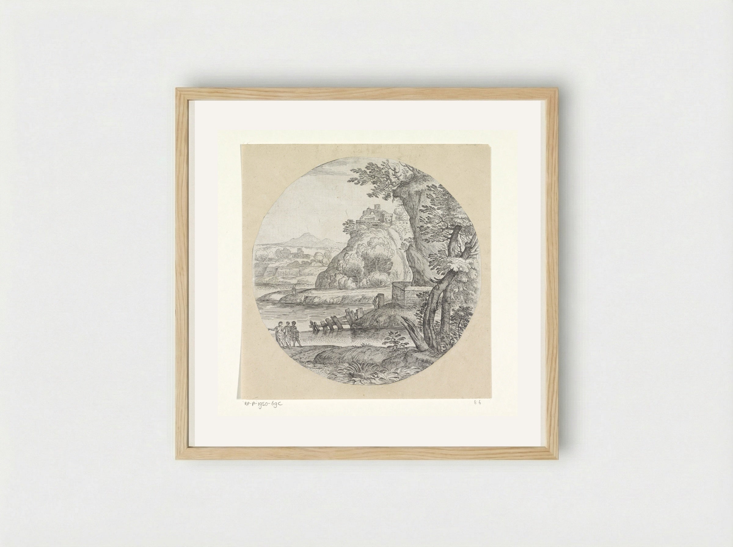 Landschap met drie mannen in gesprek - Giovanni Francesco Grimaldi - Framed Print Wood