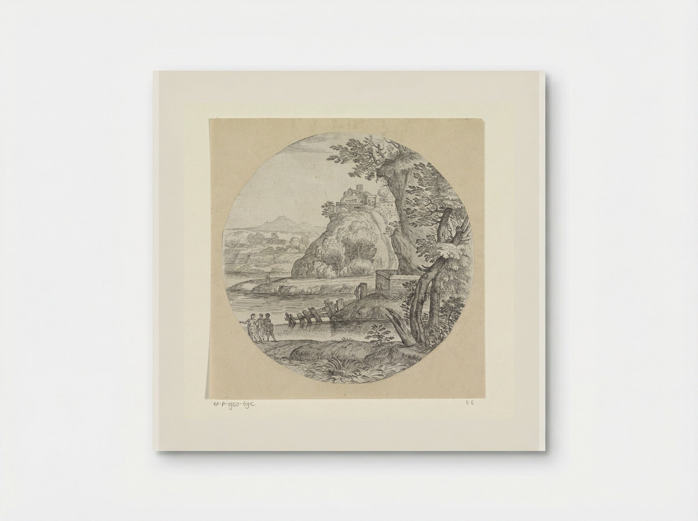 Landschap met drie mannen in gesprek - Giovanni Francesco Grimaldi - Poster