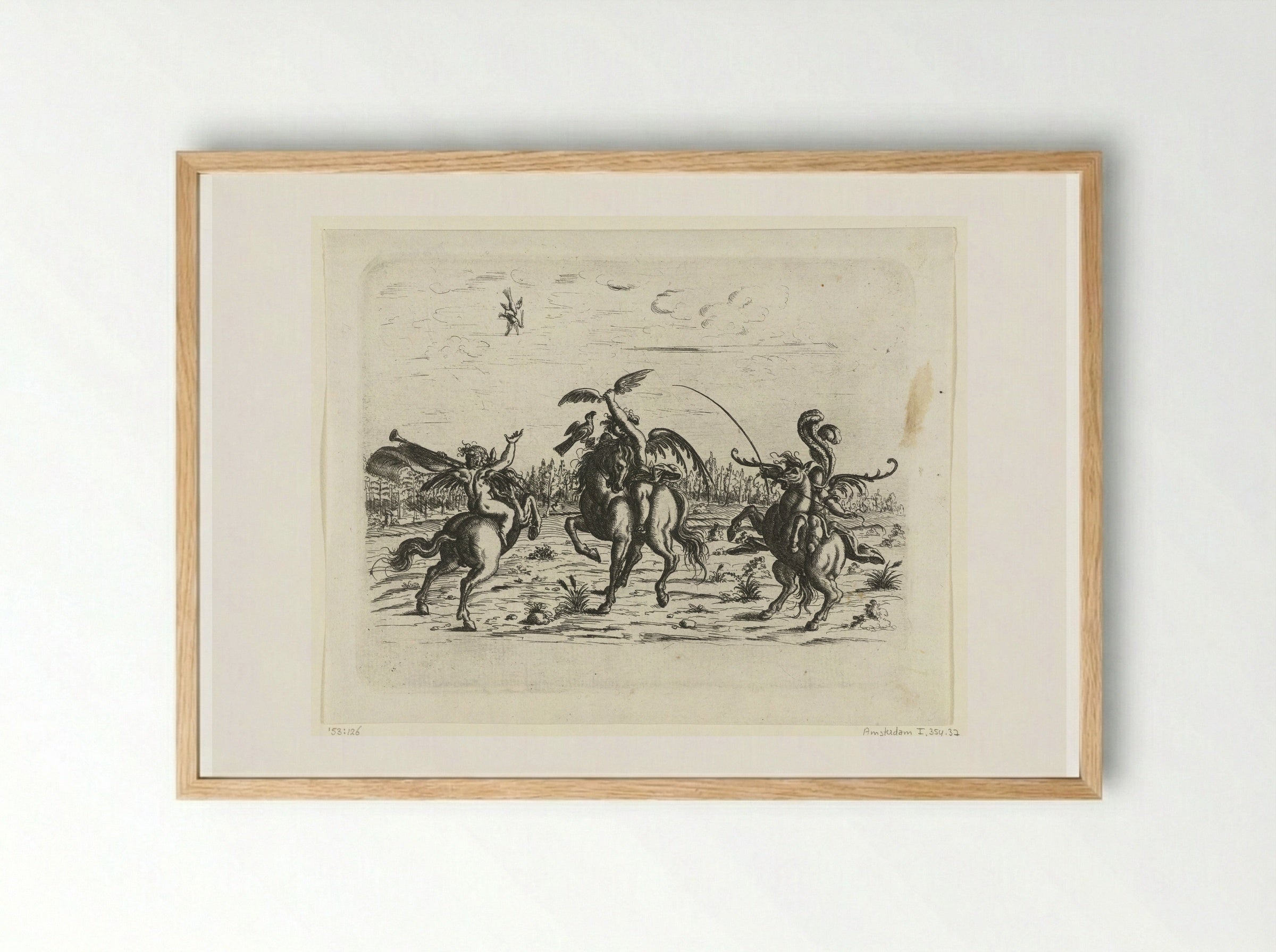 Landschap met drie putti te paard - Christoph Jamnitzer - Framed Print Wood