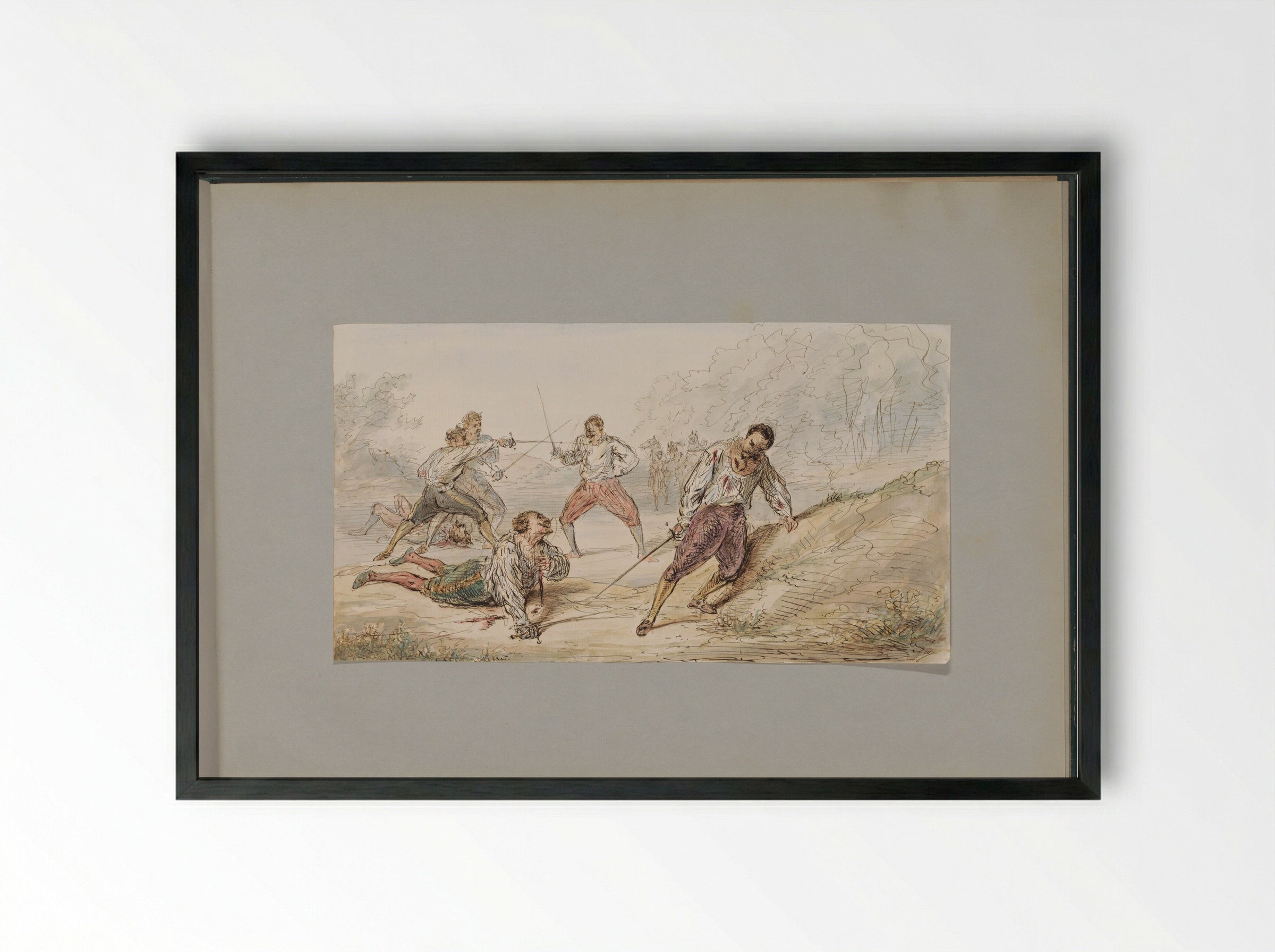 Landschap met duellerende mannen - Alexander Ver Huell - Framed Print Black