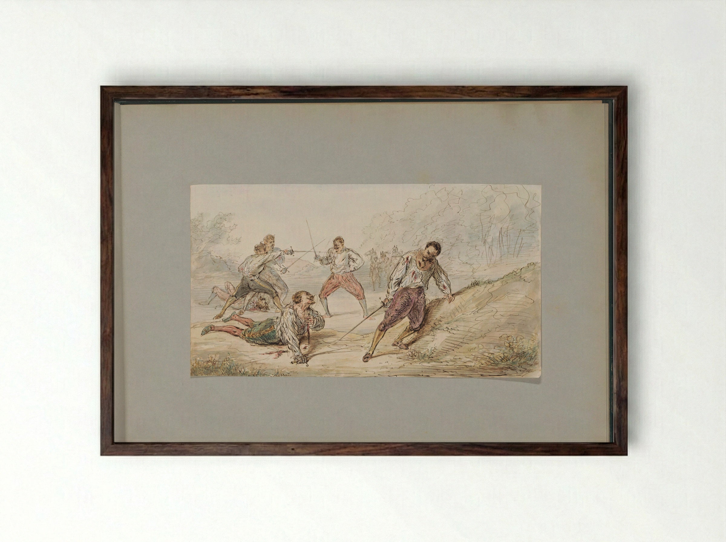 Landschap met duellerende mannen - Alexander Ver Huell - Framed Print Dark Wood