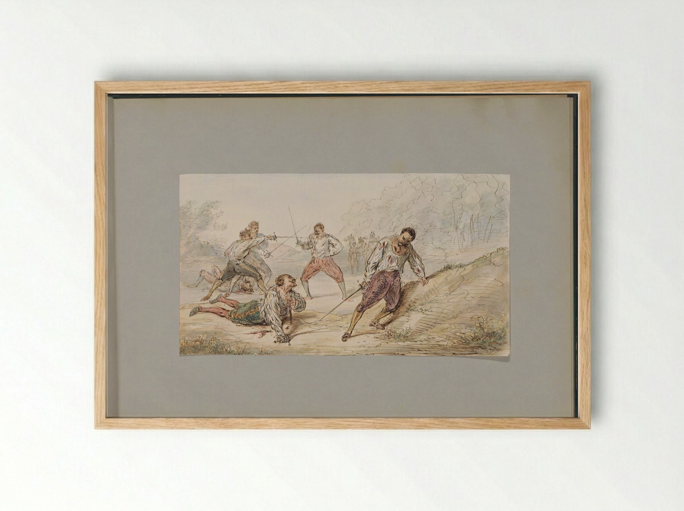 Landschap met duellerende mannen - Alexander Ver Huell - Framed Print Wood