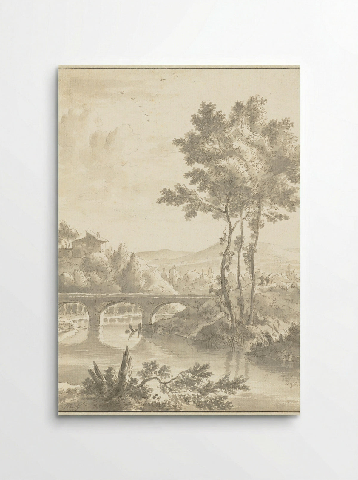 Landschap met een brug met drie bogen - Frederik de Moucheron - Poster