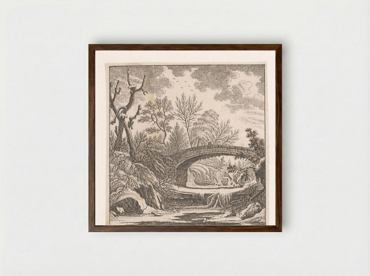Landschap met een brug over een bevroren beek - Johann Caspar Ulinger - Framed Print Dark Wood