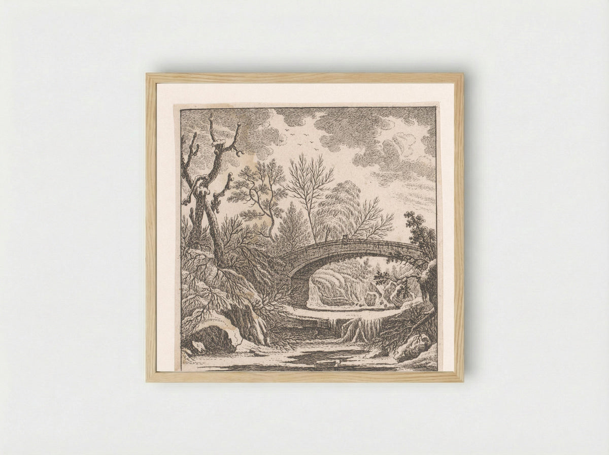 Landschap met een brug over een bevroren beek - Johann Caspar Ulinger - Framed Print Wood