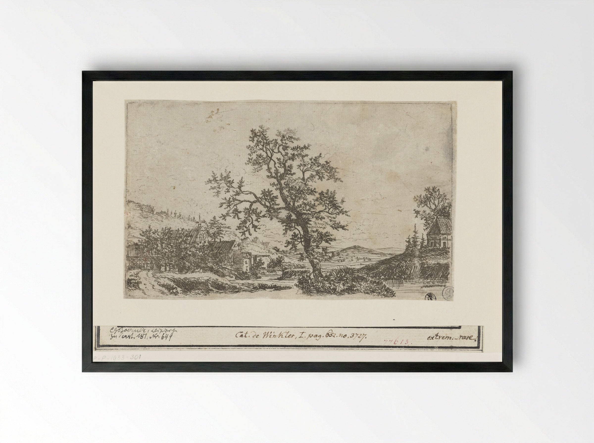 Landschap met een dorp bij een rivier - Jan Ruyscher - Framed Print Black