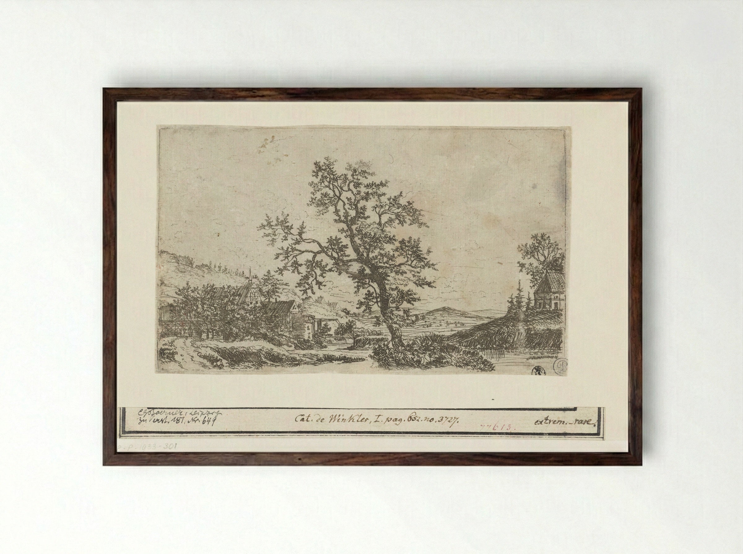 Landschap met een dorp bij een rivier - Jan Ruyscher - Framed Print Dark Wood