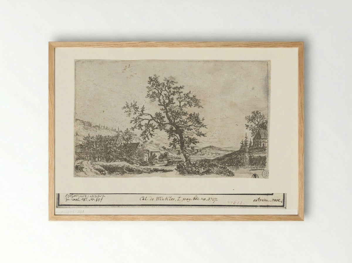 Landschap met een dorp bij een rivier - Jan Ruyscher - Framed Print Wood