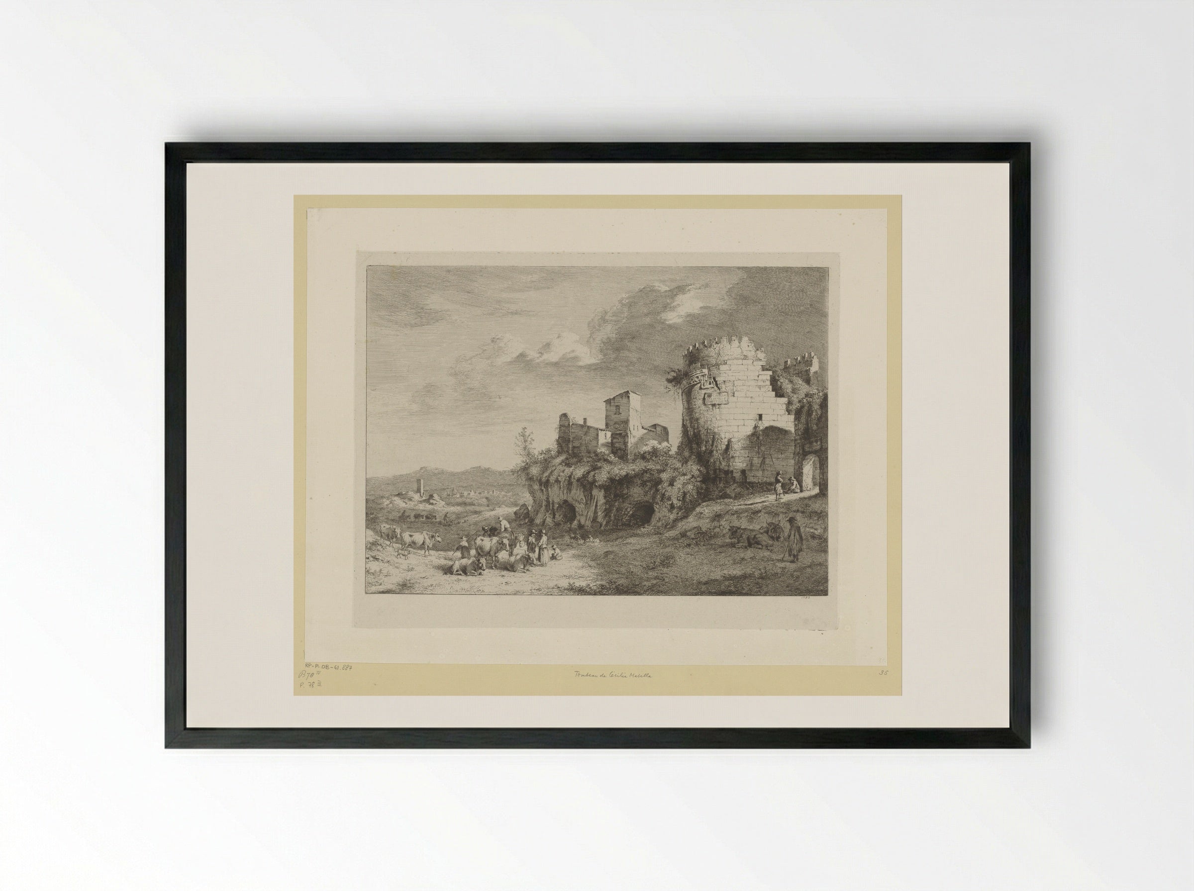 Landschap met een gezicht op de tombe van Caecilia Metella - Jean Jacques de Boissieu - Framed Print Black