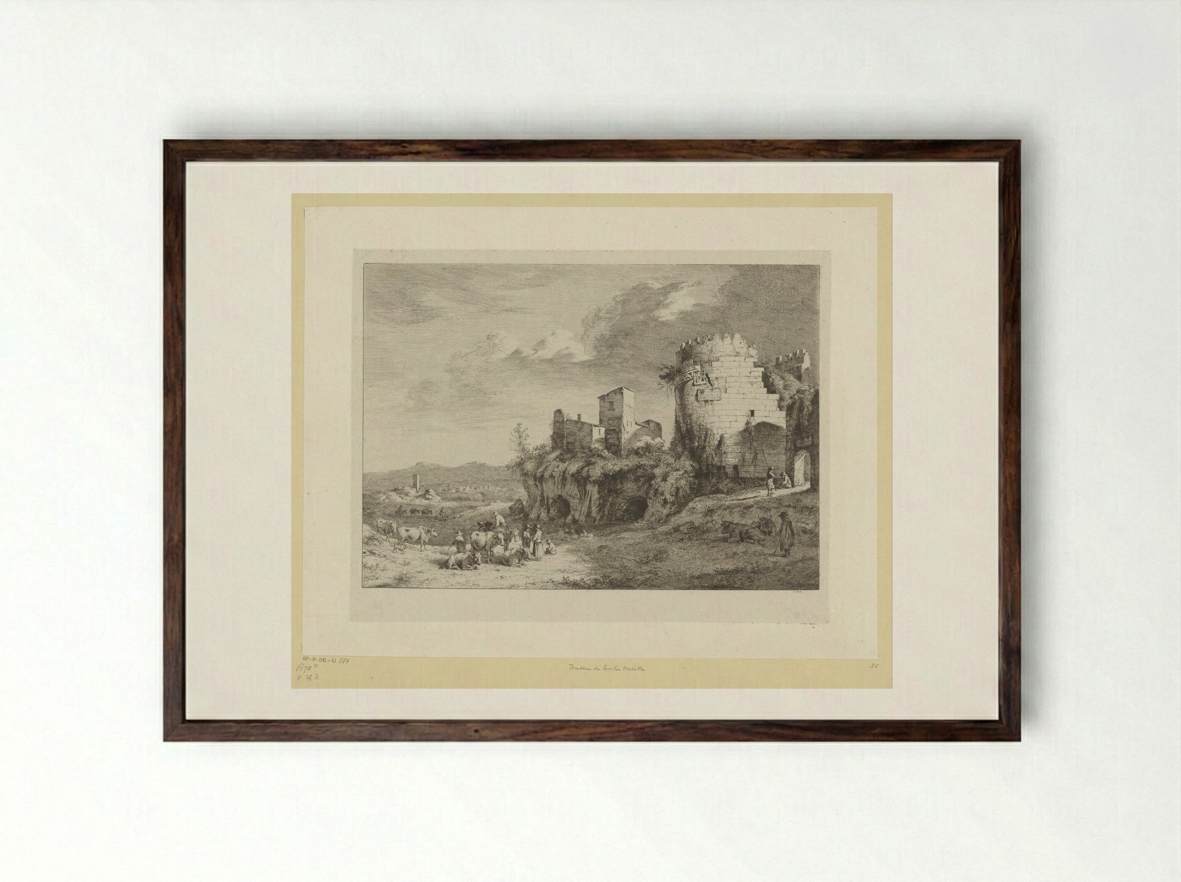 Landschap met een gezicht op de tombe van Caecilia Metella - Jean Jacques de Boissieu - Framed Print Dark Wood