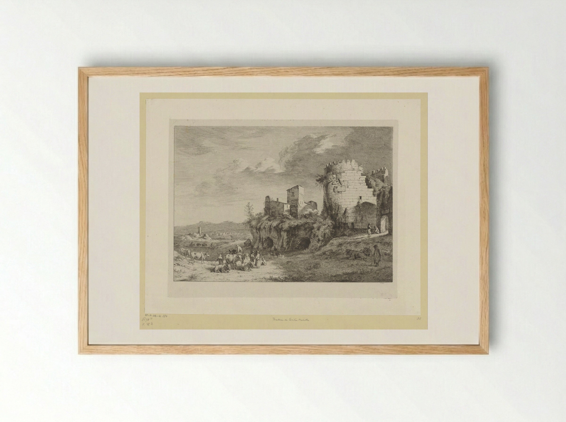 Landschap met een gezicht op de tombe van Caecilia Metella - Jean Jacques de Boissieu - Framed Print Wood