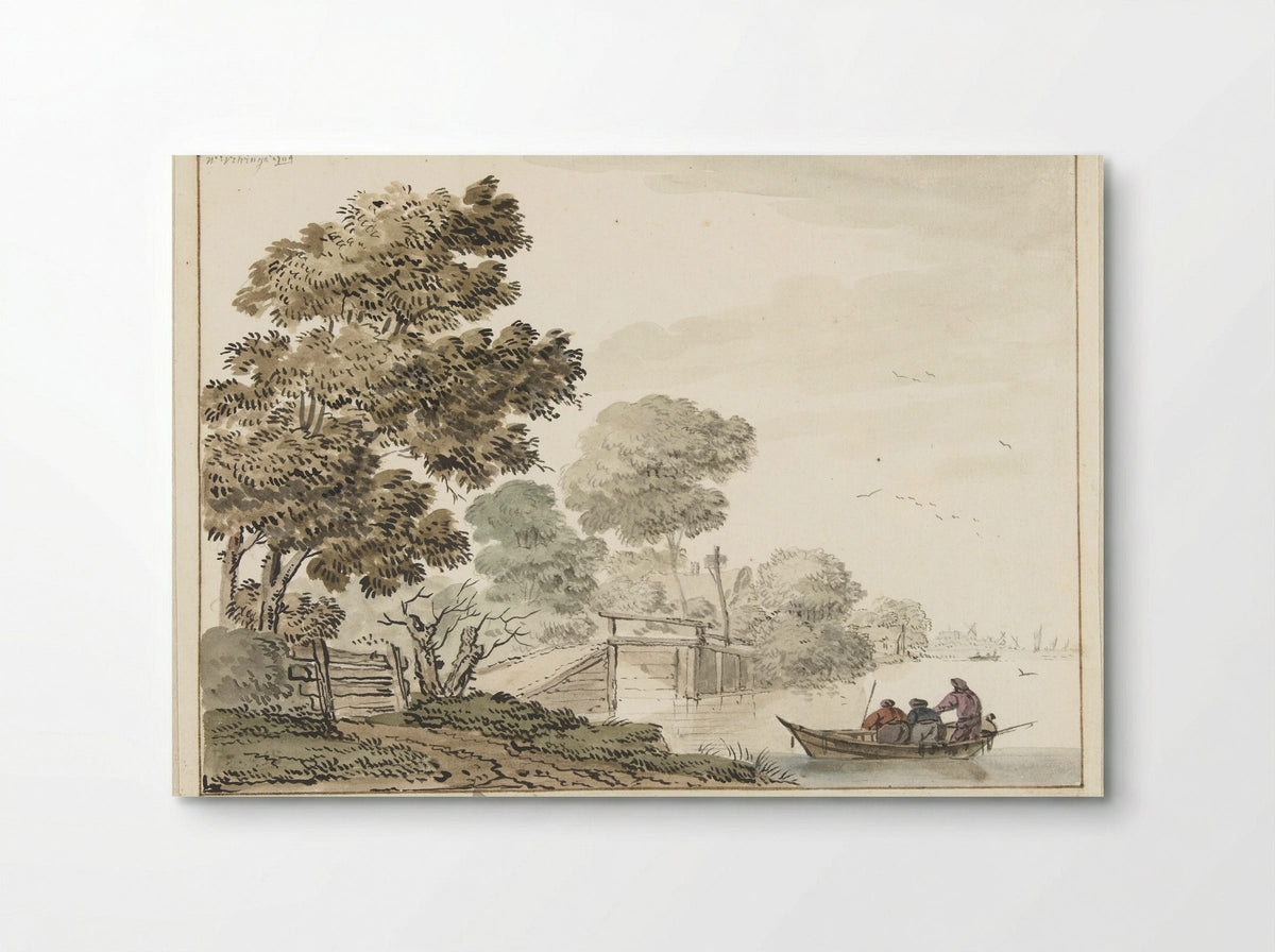 Landschap met een houten brug en bomen langs een vaart - Wigerus Vitringa - Poster