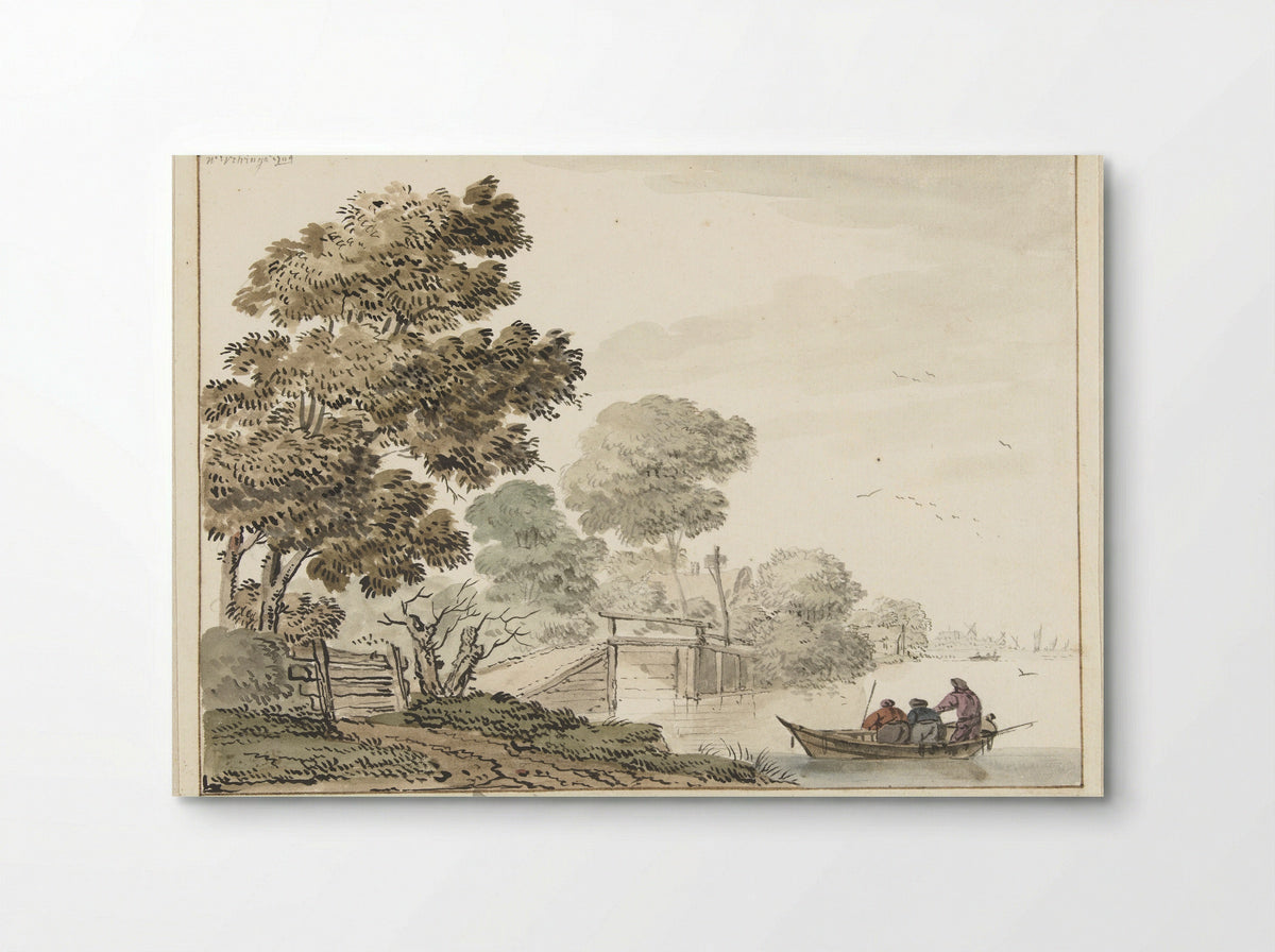Landschap met een houten brug en bomen langs een vaart - Wigerus Vitringa - Poster