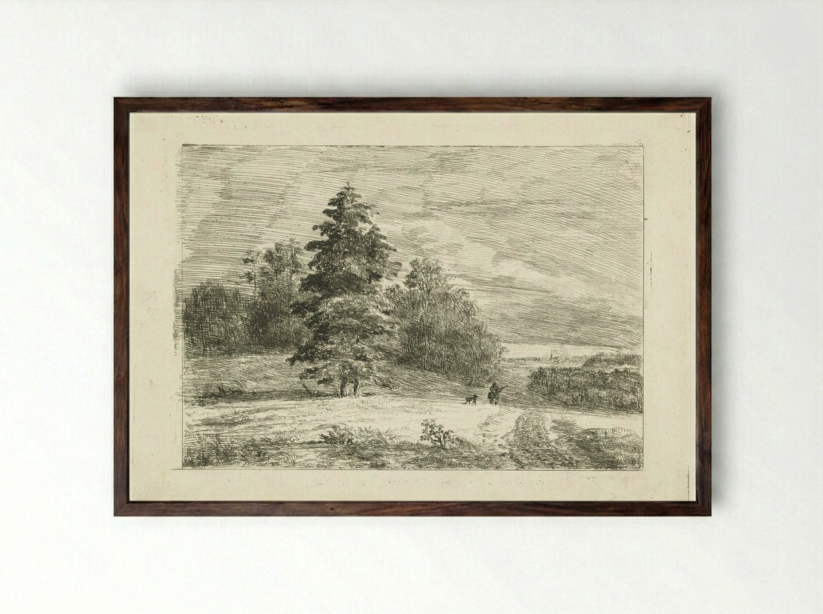 Landschap met een jager met hond - Johannes Adrianus van der Drift - Framed Print Dark Wood