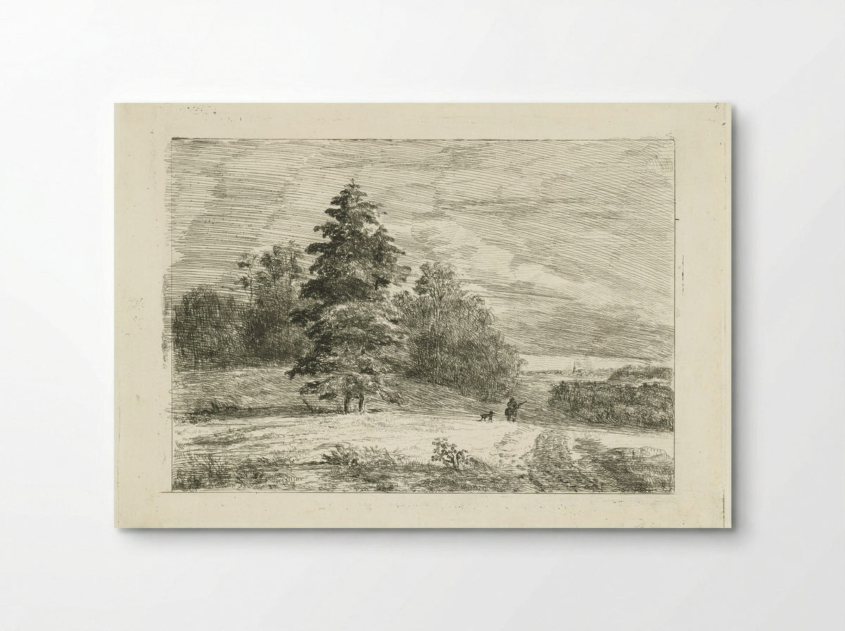Landschap met een jager met hond - Johannes Adrianus van der Drift - Poster
