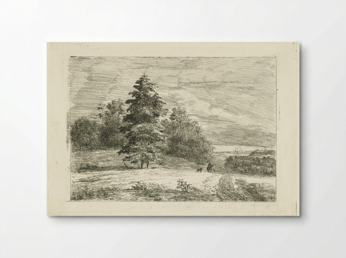 Landschap met een jager met hond - Johannes Adrianus van der Drift - Poster