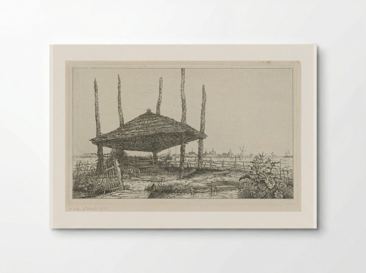 Landschap met een lege hooiberg - Jacobus Ludovicus Cornet - Poster