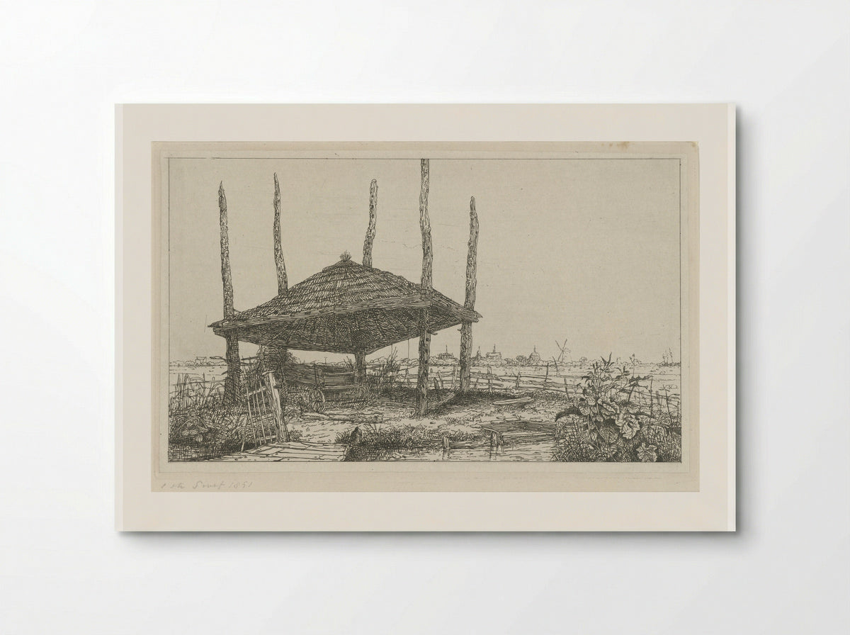 Landschap met een lege hooiberg - Jacobus Ludovicus Cornet - Poster