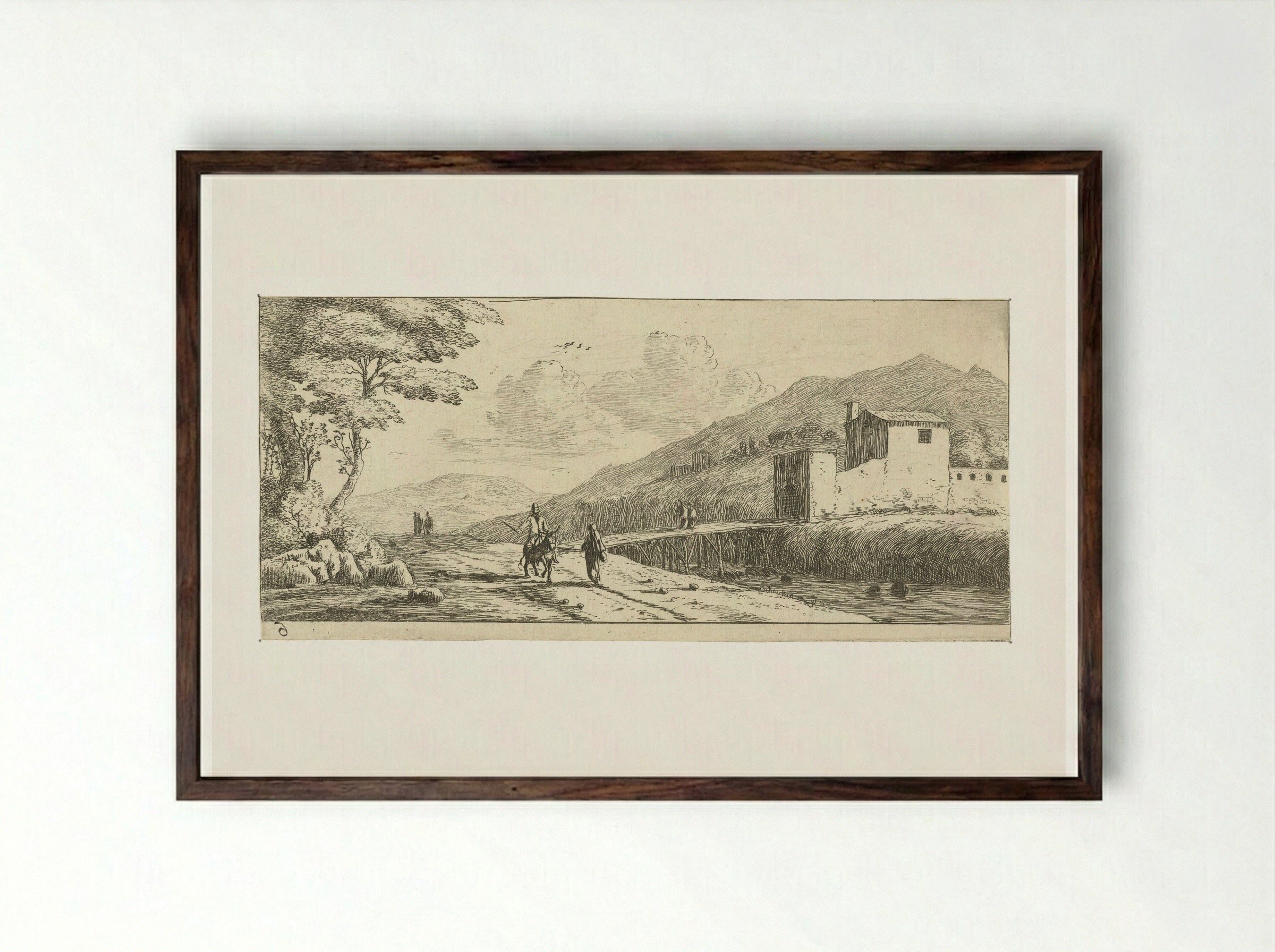 Landschap met een man op een ezel - Reinier Nooms - Framed Print Dark Wood