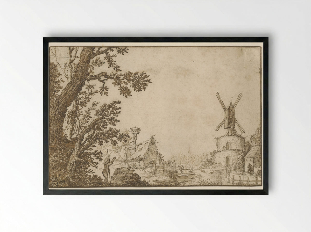 Landschap met een molen op een bolwerk - Herman Breckerveld - Framed Print Black