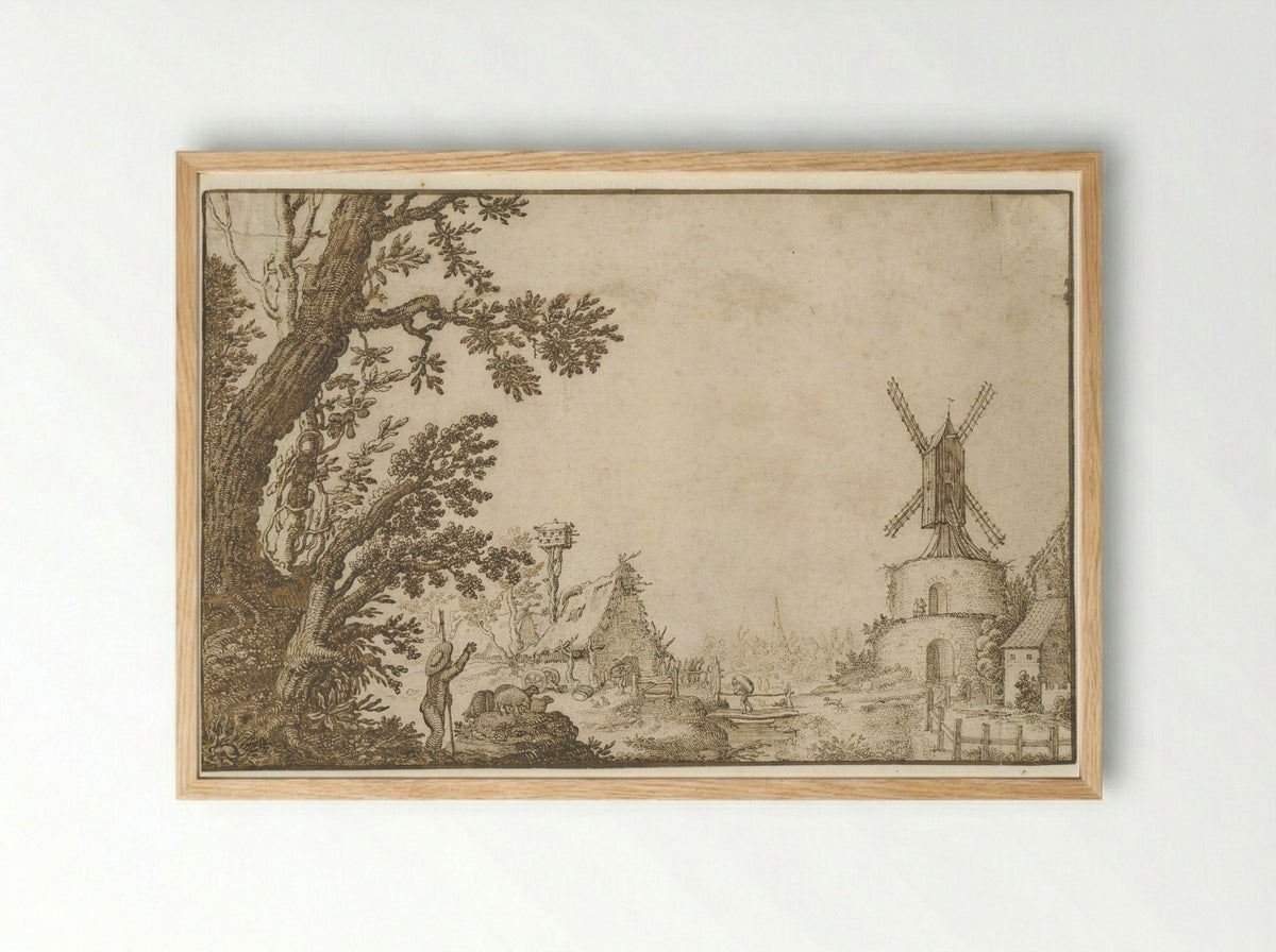 Landschap met een molen op een bolwerk - Herman Breckerveld - Framed Print Wood