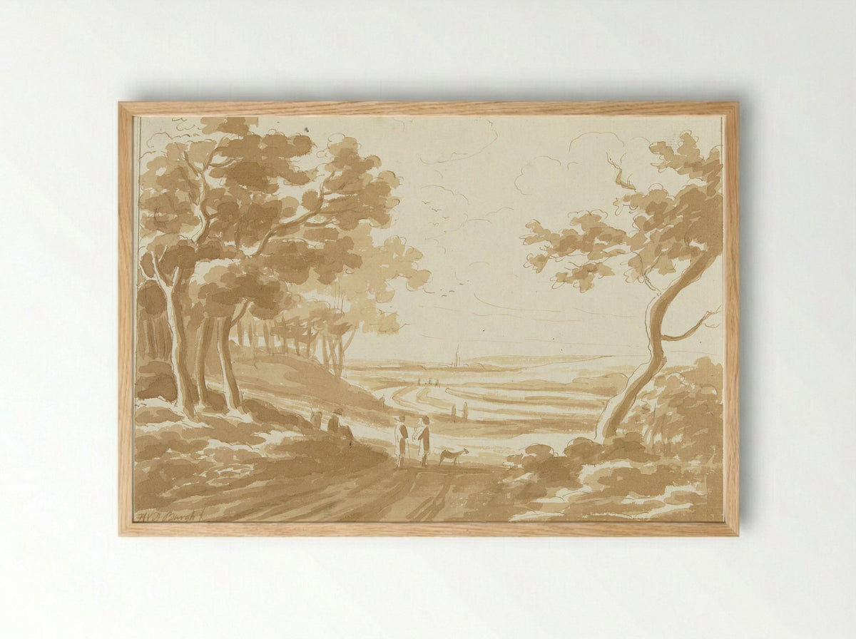 Landschap met een pad waarop mensen lopen - Hendrik van der Burgh - Framed Print Wood