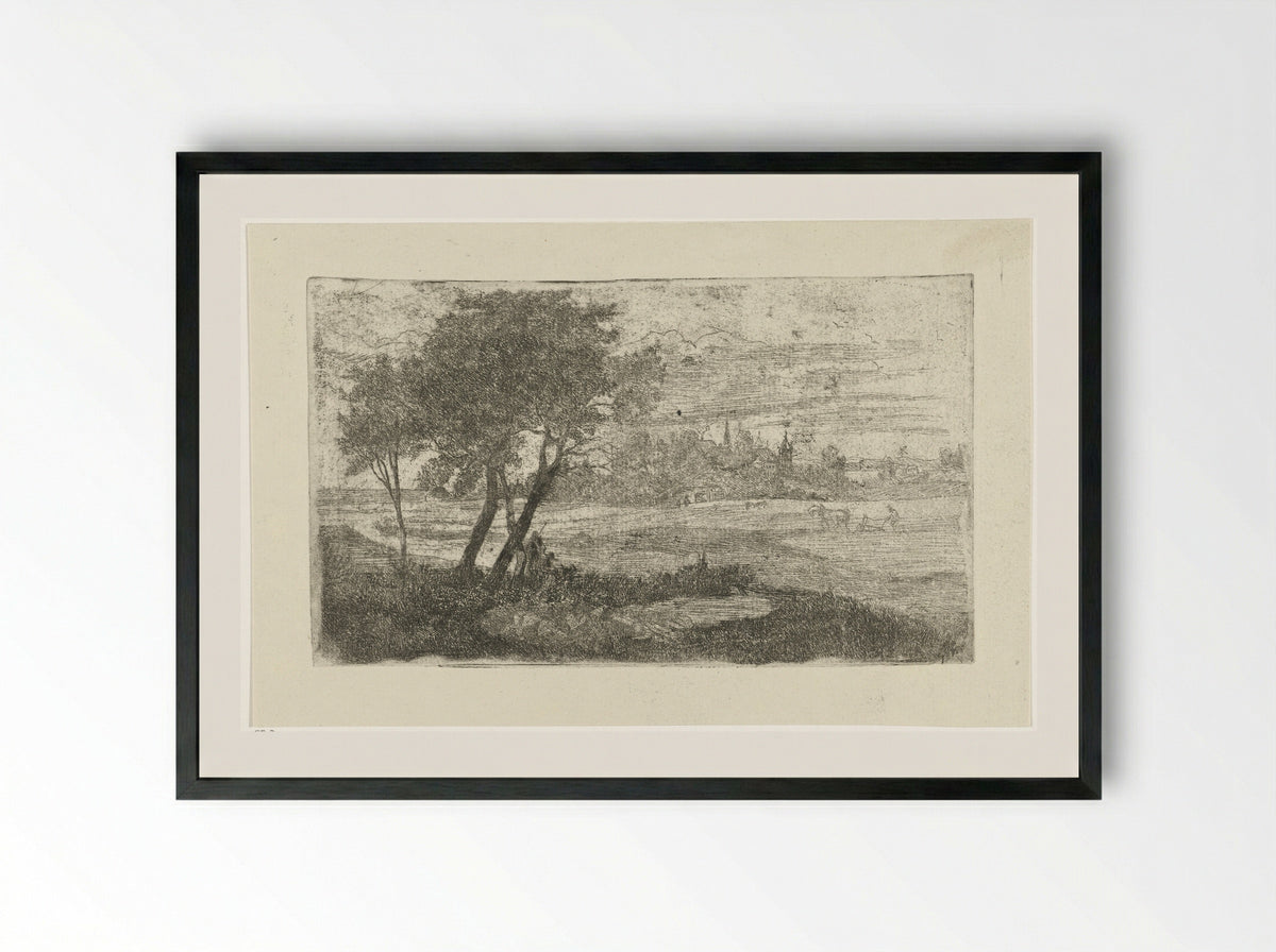 Landschap met een ploeger - Joseph Hartogensis - Framed Print Black