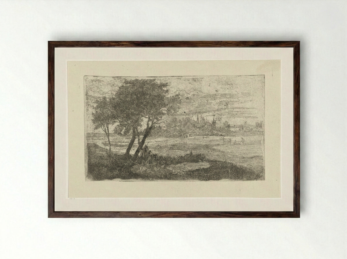 Landschap met een ploeger - Joseph Hartogensis - Framed Print Dark Wood
