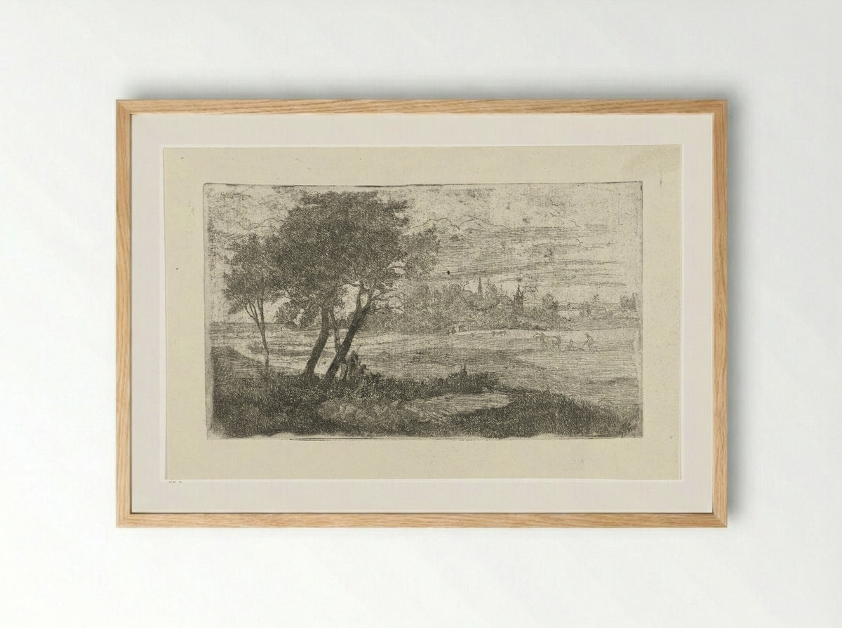 Landschap met een ploeger - Joseph Hartogensis - Framed Print Wood
