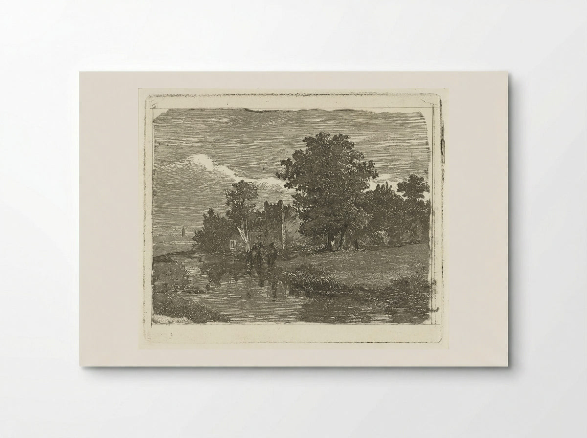 Landschap met een rivier en drie vissende mannen aan de waterkant - Johannes Adrianus van der Drift - Poster