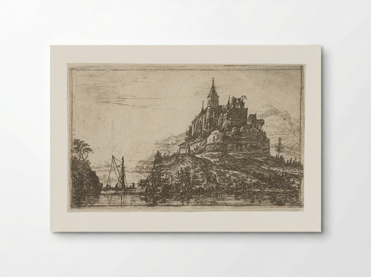Landschap met een rivier en een kasteel op een heuvel - Jan Ruyscher - Poster