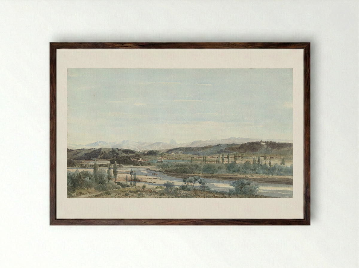 Landschap met een rivierdal in Zuid Frankrijk - Henri Joseph Harpignies - Framed Print Dark Wood