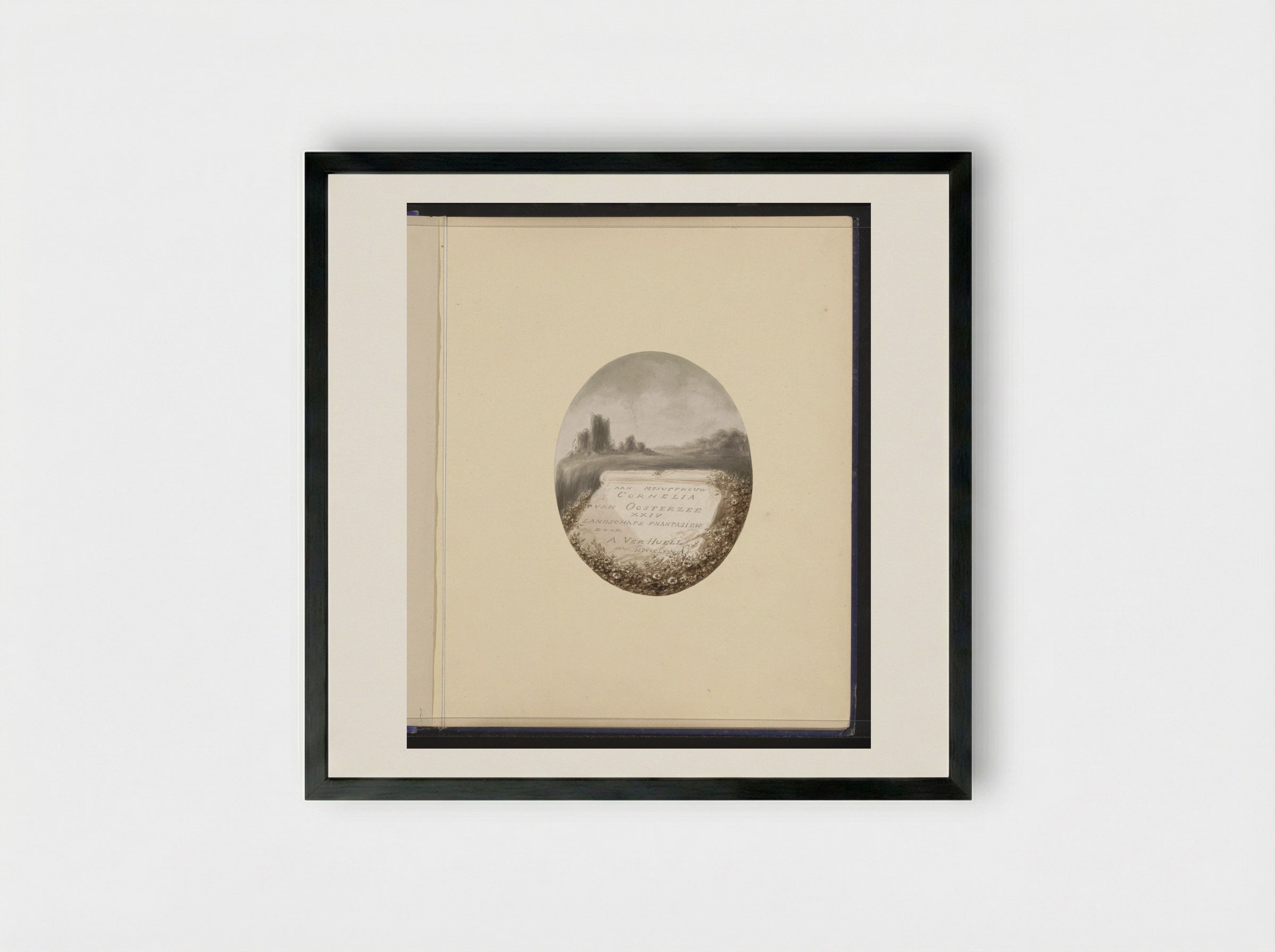 Landschap met een ruïne en tablet - Alexander Ver Huell - Framed Print Black