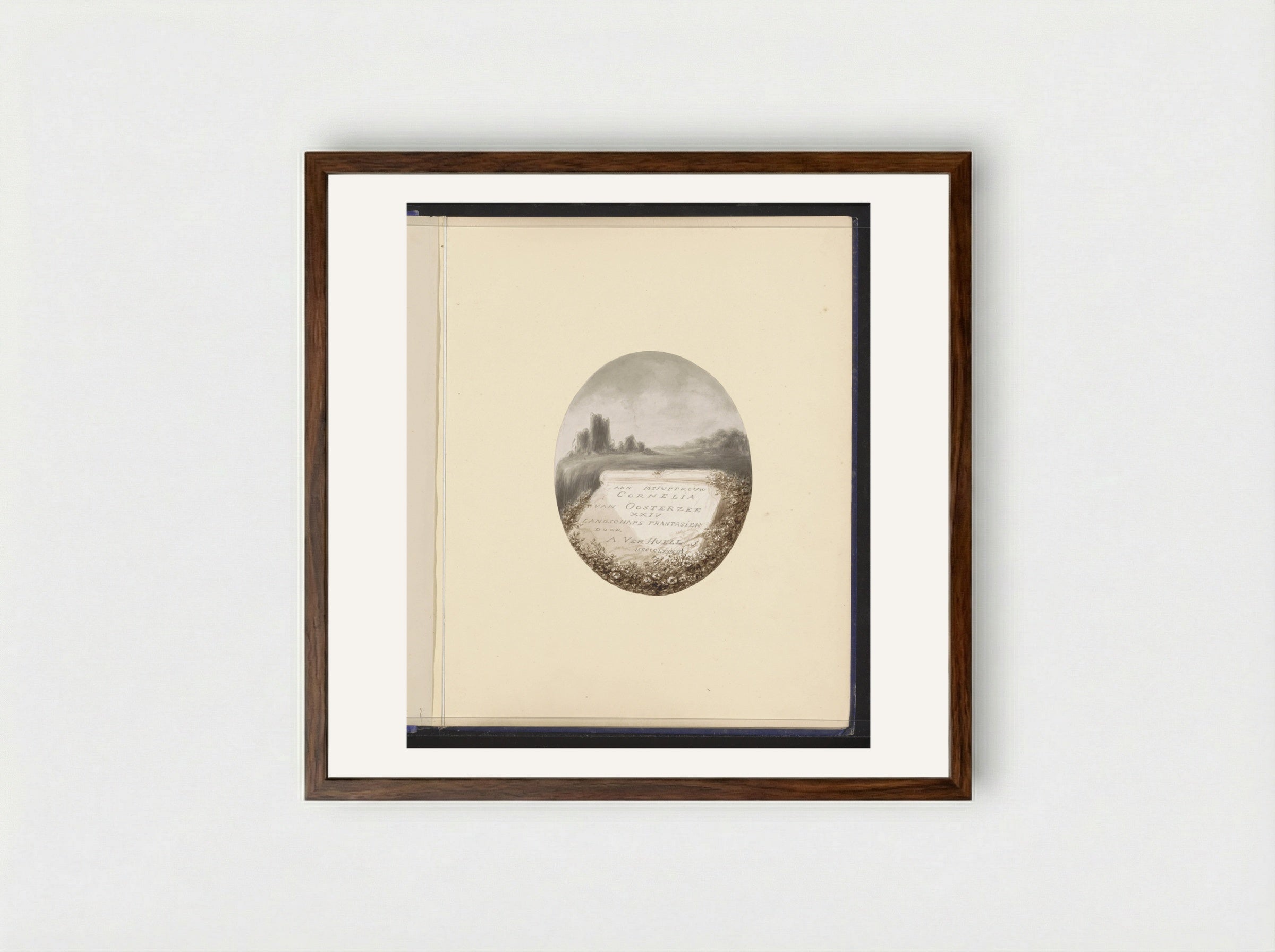 Landschap met een ruïne en tablet - Alexander Ver Huell - Framed Print Dark Wood