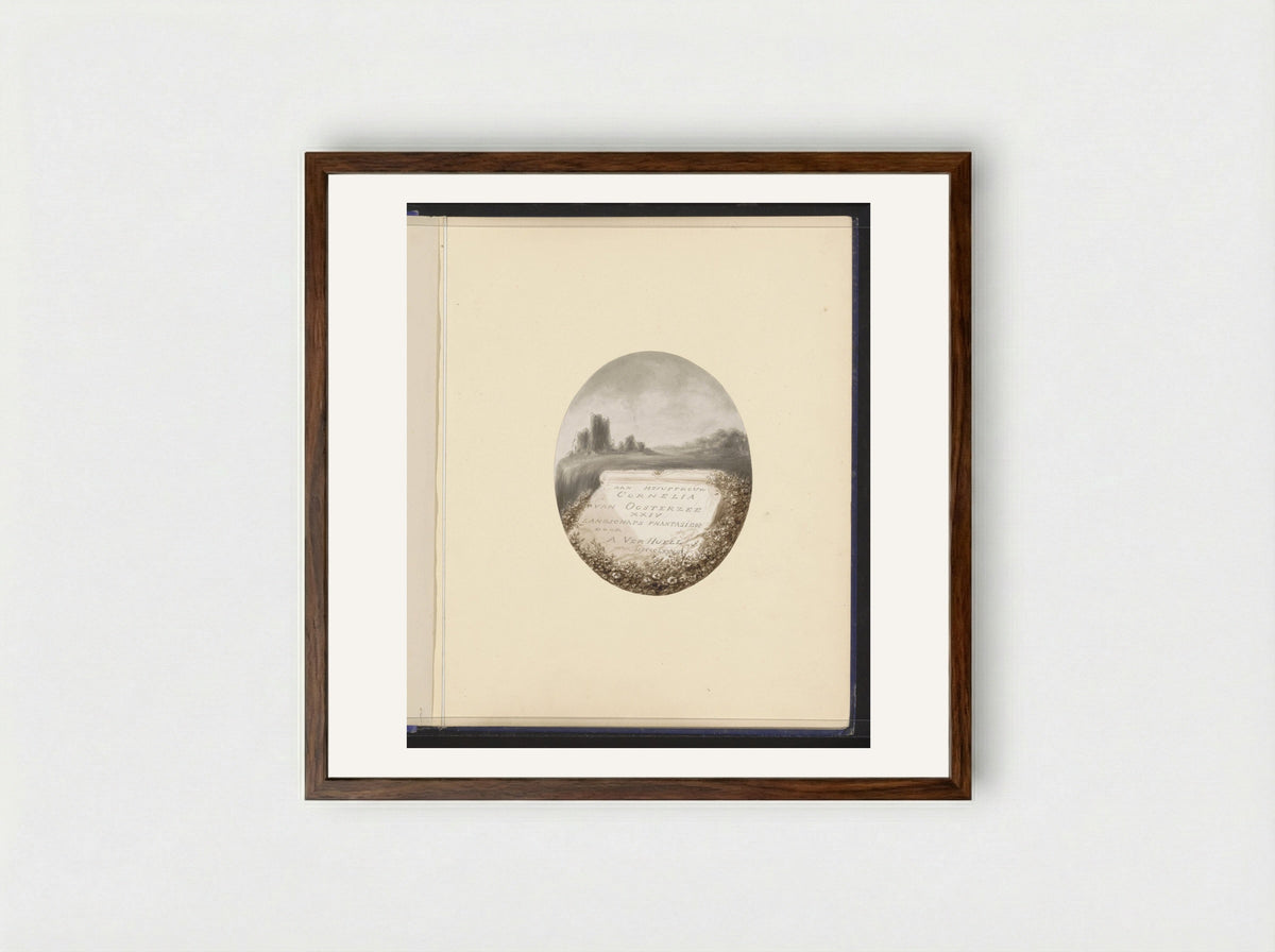 Landschap met een ruïne en tablet - Alexander Ver Huell - Framed Print Dark Wood