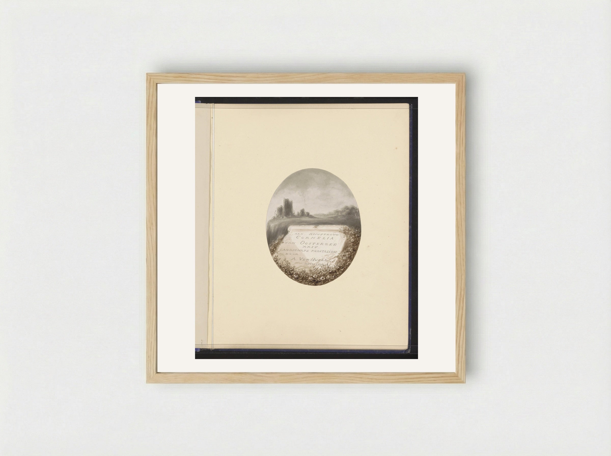 Landschap met een ruïne en tablet - Alexander Ver Huell - Framed Print Wood