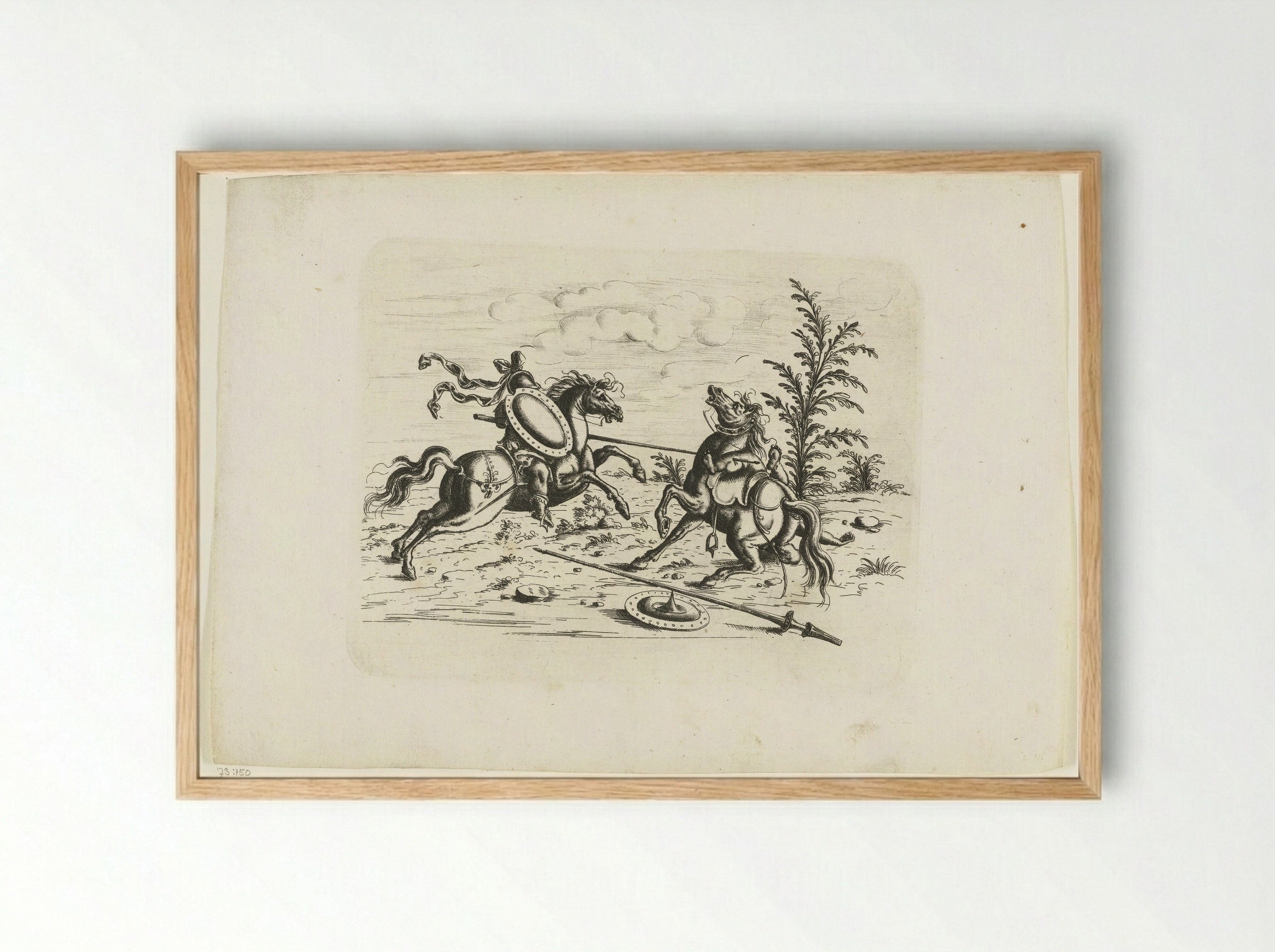 Landschap met een ruitergevecht tussen twee putti - Christoph Jamnitzer - Framed Print Wood