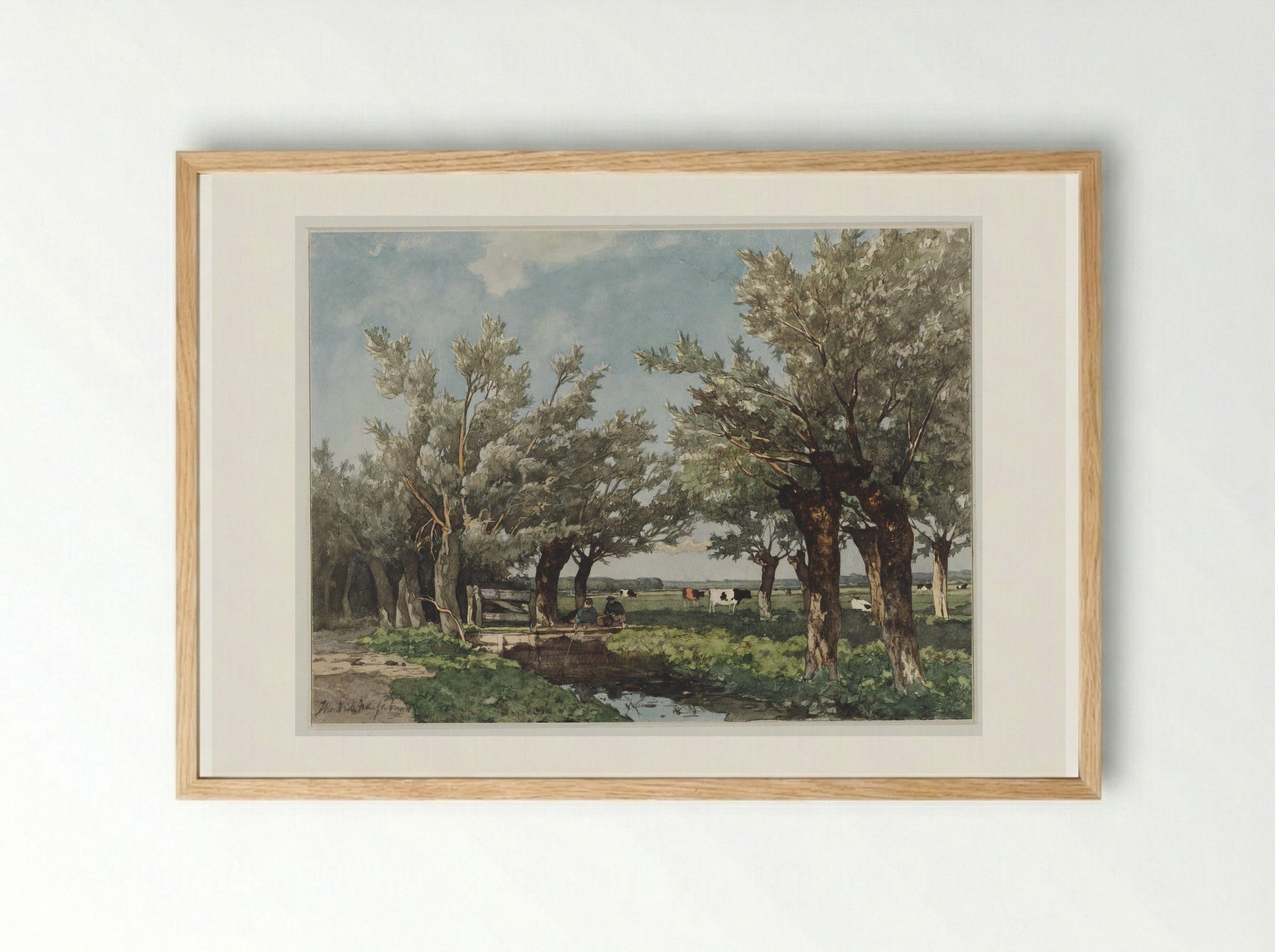 Landschap met een sloot waar twee jongens vissen - Johan Hendrik Weissenbruch - Framed Print Wood
