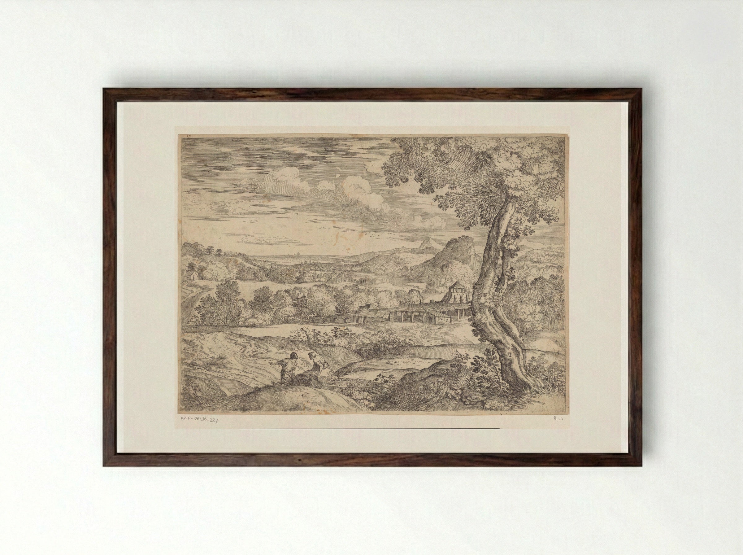 Landschap met een steenfabriek - Giovanni Francesco Grimaldi - Framed Print Dark Wood