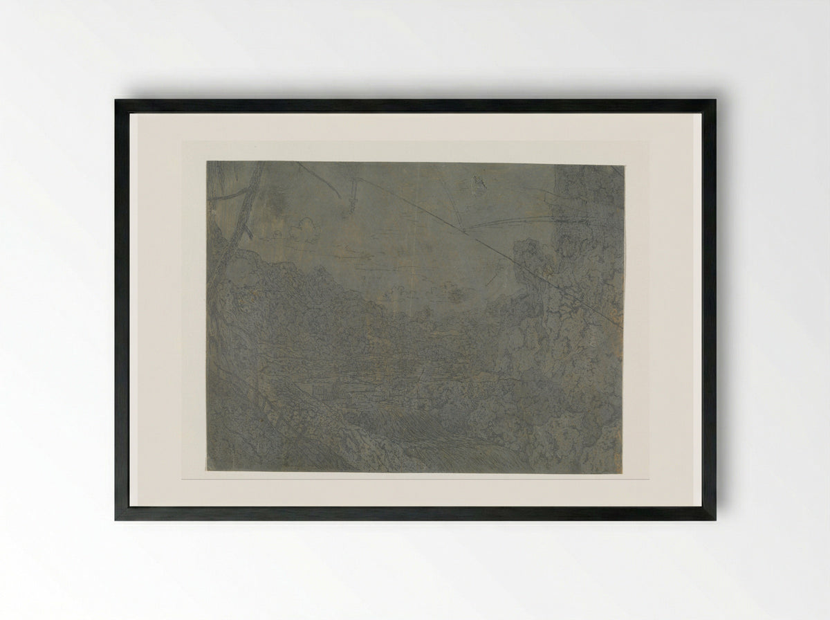 Landschap met een waterval, eerste versie - Hercules Segers - Framed Print Black