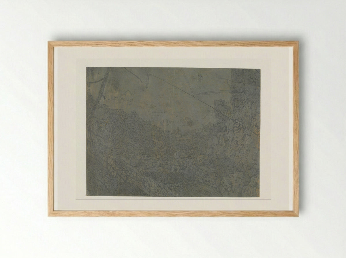 Landschap met een waterval, eerste versie - Hercules Segers - Framed Print Wood