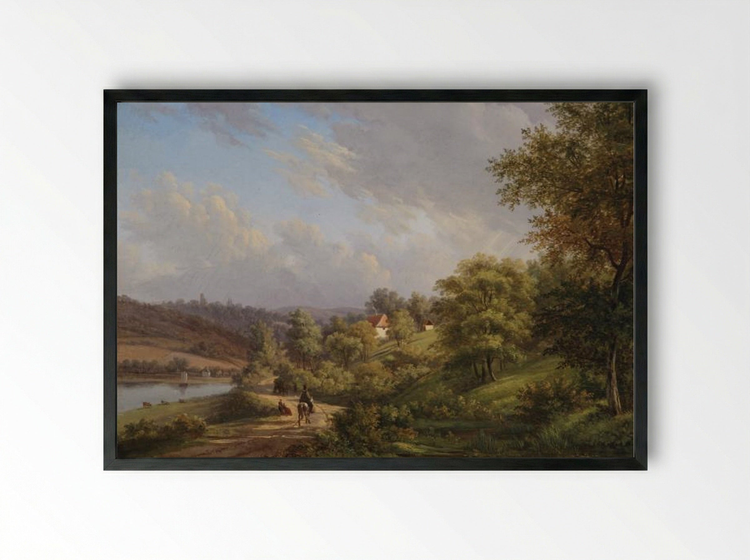 Landschap met een weg langs een water - Johannes Franciscus Christ - Framed Print Black
