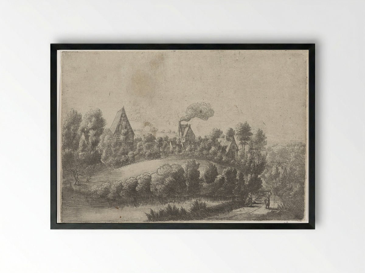 Landschap met enkele huizen - Jean Baptiste Bonnecroy - Framed Print Black