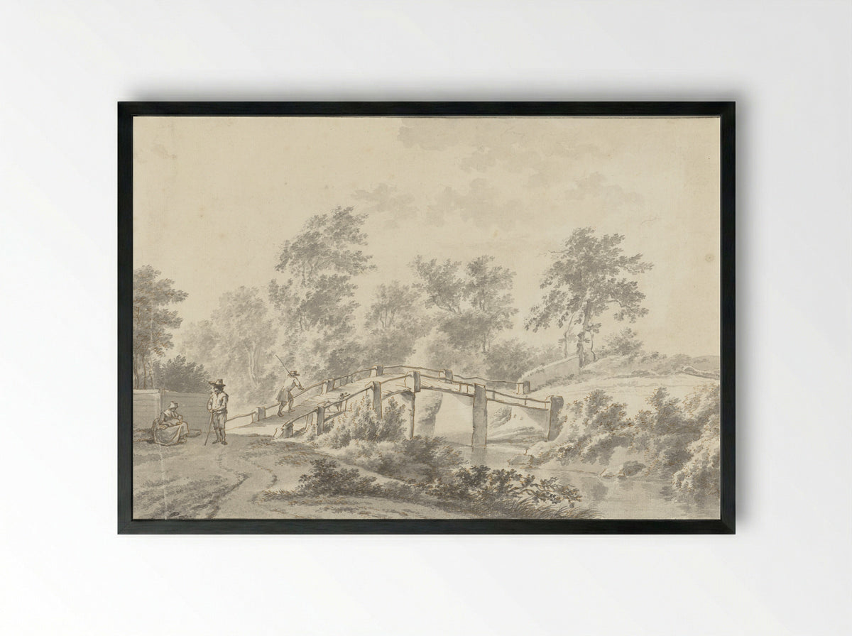 Landschap met figuren bij een brug - Geerlig Grijpmoed - Framed Print Black
