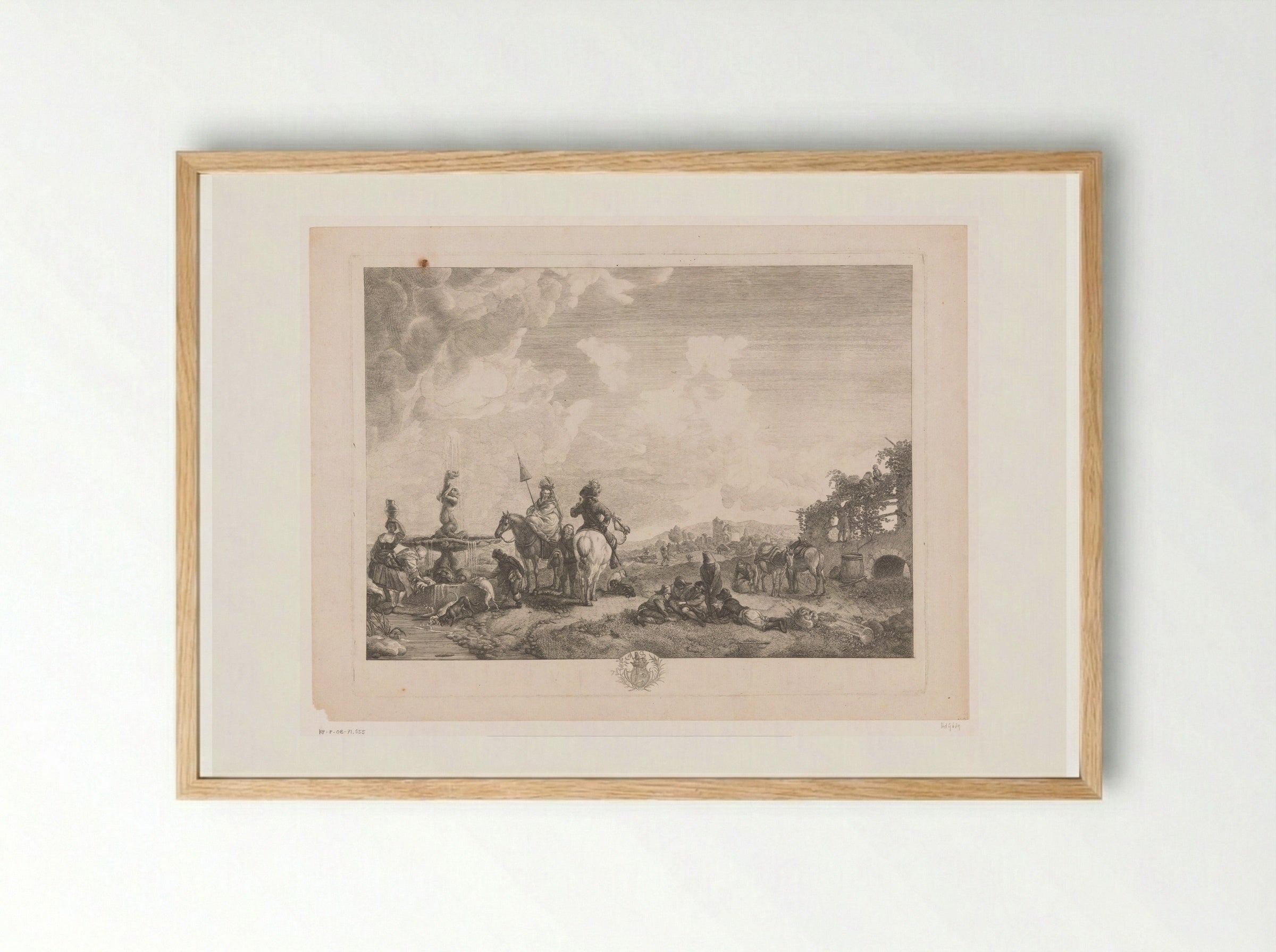 Landschap met figuren bij een fontein - Jean Moyreau - Framed Print Wood