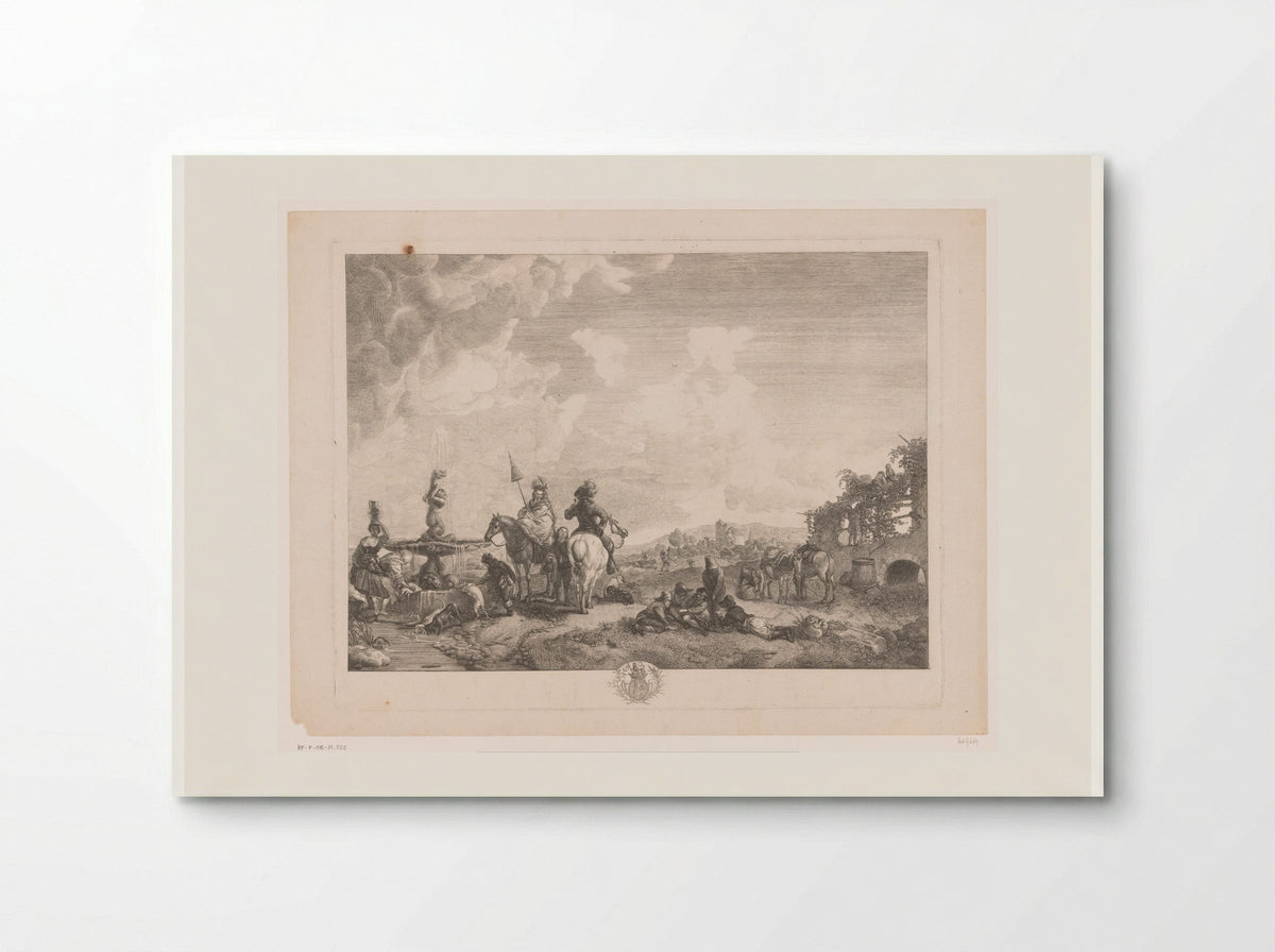 Landschap met figuren bij een fontein - Jean Moyreau - Poster