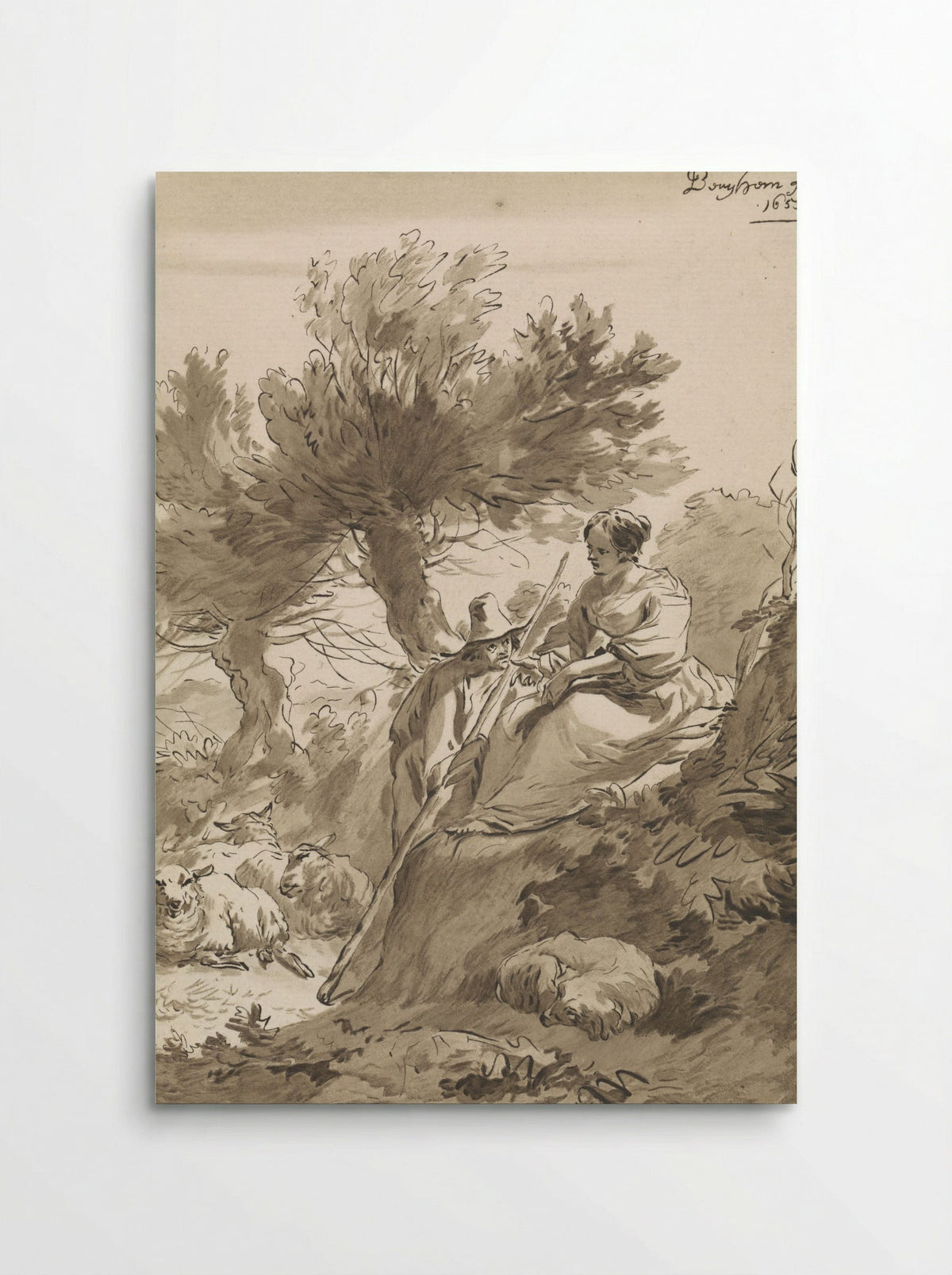 Landschap met herder en herderin en hun schapen - Guillaume Saint - Poster