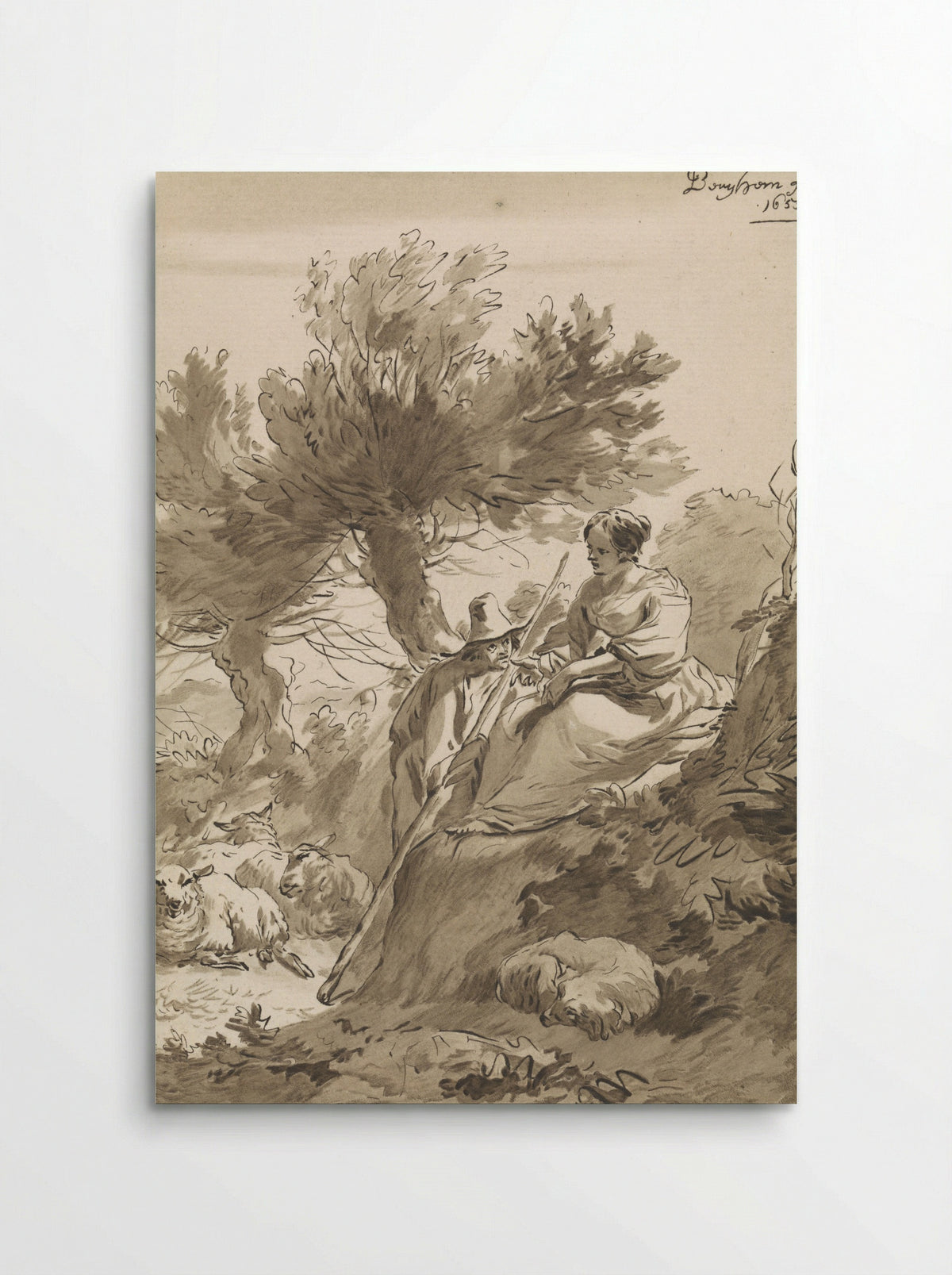 Landschap met herder en herderin en hun schapen - Guillaume Saint - Poster