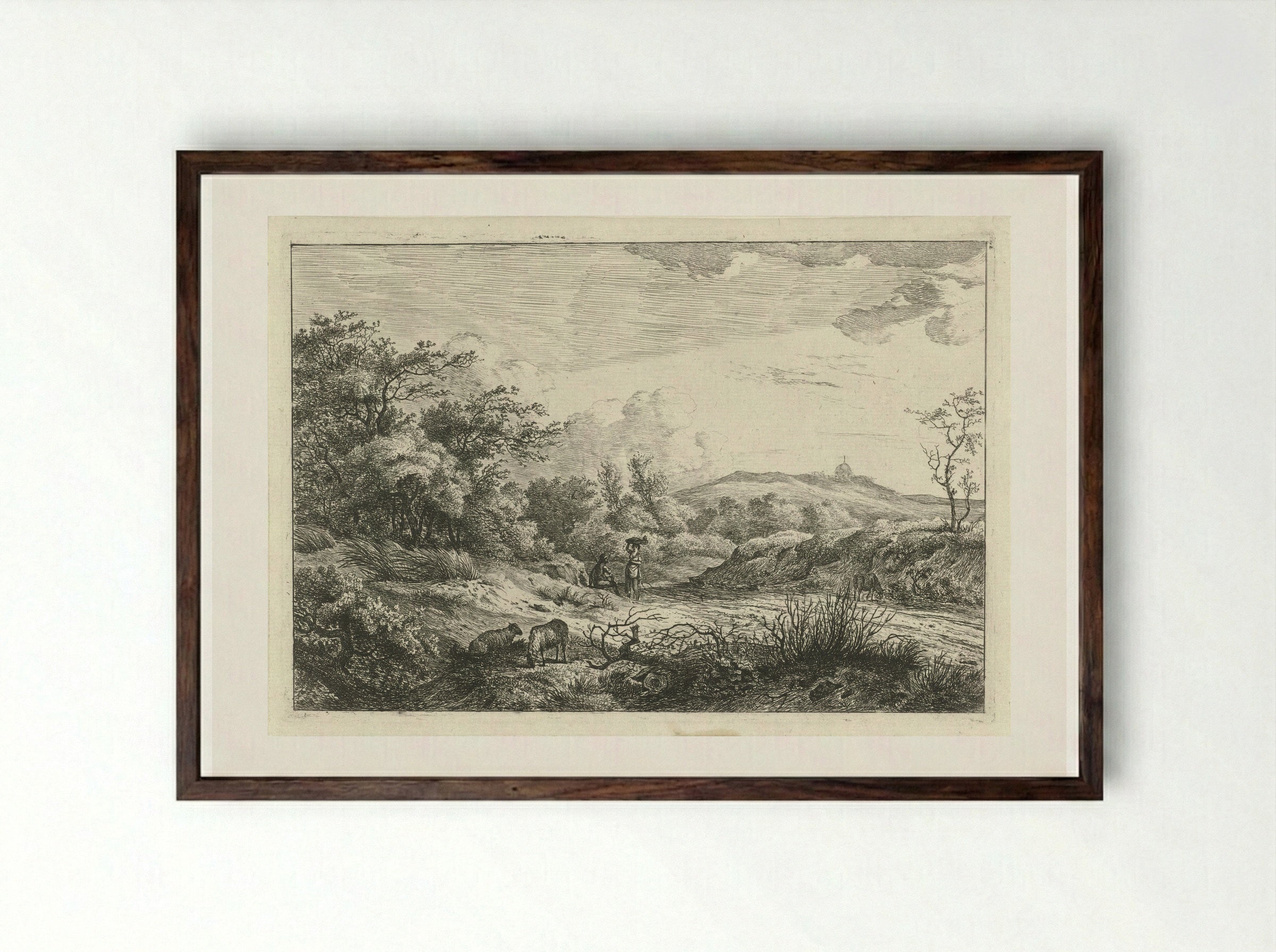 Landschap met herder en vrouw - Hermanus Fock - Framed Print Dark Wood